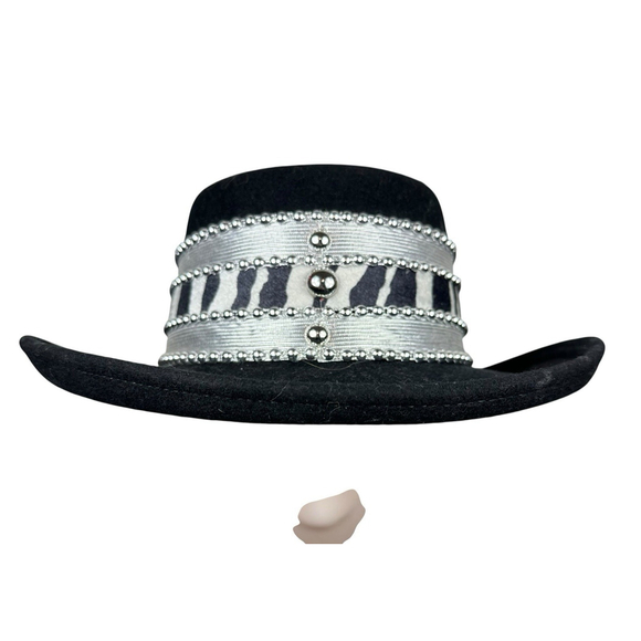 Black western Style Felt Hat With Silver And Zebra Print Double Band - Picture 5 of 7